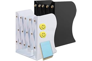 Qualsen Buchstütze, Verstellbar Buchstützen Kinder Metall Bücherhalter, rutschfeste Bücherstützen Bücherständer Bookends für Schreibtisch, Bücherregal, Büro, (weiß+schwarz)