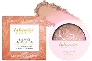 TOTKIKS Award-Winning Baked Balance-n-Brighten Color Correcting Powder Foundation - Light - Buildable Light to Medium Coverage - Demi-Matte Natural Finish (#1Porcelain)