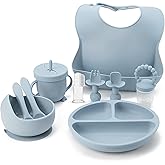 Indique Baby Weaning Set - 11 Pcs Silicone Baby Feeding Set with Suction Plate, Weaning Kit with Adjustable Bib, Fork, Spoon,