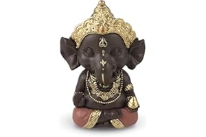 Estatuilla Ganesh 3 – Decoración Zen y Feng Shui – para Crear un Ambiente Relajante y Espiritual – Idea de Regalo – Altura: 11,5 cm – Color: Verde y marrón – Zen'Light
