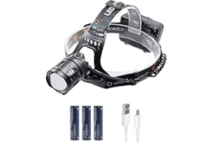 WASAGA Latarka czołowa, 2000 lumenów, 5000 lumenów, możliwość ponownego ładowania, wodoszczelna, regulowany reflektor LED, latarka idealna do biegania, biegania z psem, na kemping (5000 lumenów)