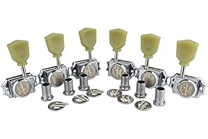 Guyker 6Pcs Guitar Locking String Tuning Pegs (3R + 3L) – 1:15 Vintage Deluxe Style Tuners Key Machine Heads Set with Keystone Knob Replacement for Les Paul Style Electric or Acoustic Guitar - Chrome