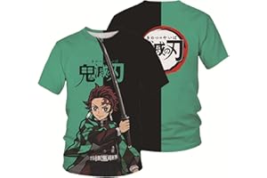 NARUNING Demon Slayer T-Shirt, Pull à Manches Courtes avec Oreilles De Chat, Personnage De Dessin Animé en 3D, Sweat-Shirt Mode Décontracté pour Enfants (100-160cm)