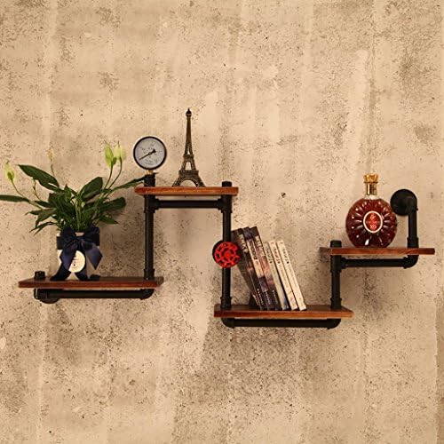 Iron Retro Bookcase LOFT Industrial Shelf Iron Bookshelf Wall Wall Solid Wooden Decorative Rack