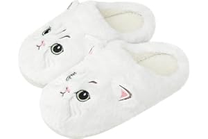 SHAINE Kapcie damskie, zimowe, męskie, bawełniane, kot, pantofle, ciepłe, pluszowe, uniseks, miękkie, wygodne, antypoślizgowe kapcie