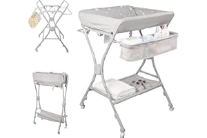 MYBOTA Baby Changing Table Infant Changing Unit Foldable Changing Station with Storage Organizer and Wheels Hanging Racks, Baby Care Station for Newborn Babies