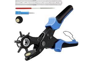 TOSUCS Pinza Fustellatrice, Pinza Perforatrice a Fustella per Cuoio e Cinture, Testa Girevole con 6 Fori Intercambiabili per Pelle,Cintura,Borse, Cinturini Per Orologi, Sella, Scarpe, Carta