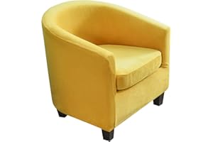 Topchances 2 Pieces Tub Club Chair Covers,High Stretch Armchair Sofa Slipcover with Cushion Cover, Velvet Furniture Protector Soft Couch Covers for Dining Living Room Office Reception (Yellow)