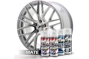AutoFullCar - Pack Llantas - Full Colors By Full Dip - PINTURA ACRÍLICA PERMANENTE - Formato Spray 400 ml/u. - Contiene Aparejo, Pintura y Barniz Acabado Brillo o Mate (ALUMINIO METALIZADO MATE)