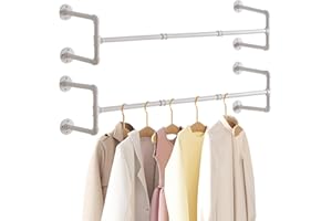 IBUYKE Tringle à Vêtement Mural 127cm, Lot de 2, Métal Portant à Vêtements Murale Industriel,Capacité de Charge de 60kg, Amovible Barre de Penderie Murale pour Suspendre des Vêtements, Blanc TYJ002W-2