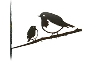 Henry Hannah Robin and Chick Metal Garden Bird - Rustic Robin Garden Ornament Outdoors, Outdoor Garden Art, Metal Robin Tree Art, Garden Bird Ornaments, Perfect Robin Garden Gifts