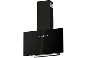 FIREGAS 60cm Wall Mounted Cooker Hood with Brushless Motor & Touch Control | 487m³/h Airflow, 9 Speeds, Recirculating & Ducted Installation, Black, Kitchen Extractor Hood Carbon Filters Included