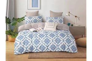 H HANSEL HOME Funda Nordica Cama 135 de 4 Piezas Transpirable Suave al Tacto 100% Microfibra de Poliéster, Edredón 220x220cm, Bajera 135x200cm, 2 Fundas de Almohada 50x75cm-Azul Blanco Porcelana