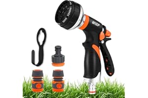 WLZP Pistolet d'Arrosage,Métal Pistolet Arrosoir,8 modèles réglables,Pistolet de pulvérisation pour tuyau d'arrosage,Buses de pulvérisation haute pression,Cadeau:3raccords de tuyau 1support de tuyau d'eau