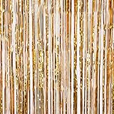 Outus Metallic Foil Fringe Curtains Door Window Curtains for Party Decorations (Gold)