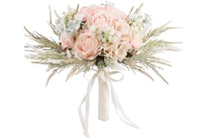 LESING Ramos de Boda de Novia de 11.8 Pulgadas, Ramo de Rosas Artificiales, Hecho a Mano, románticos, Ramos de Boda para Novia, Dama de Honor sosteniendo Flores (Ramo de Rosas-Rosa)