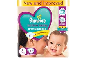 Pampers Active Baby Taped Diapers, Small size diapers, (S) 92 count, taped style custom fit
