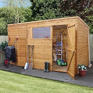 10x8 Shiplap Wooden Pent Garden Shed - Single Door, Windows, Felt 