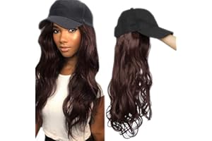 16"(40cm) SEGO Extensiones con Gorra de Cabello Sin Clip Pelo Sintético Se Ve Natural Rizado Pelucas Postizos Baseball Cap Hat Wig (Vino Rojo,290g)