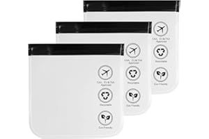 TECDW 3 Piezas Neceser Transparente,Neceser Viaje Avion 20x20cm,Bolsa de Vuelo para Líquidos 1L, Neceser Transparente Viaje Avion, Bolsa de Cosmético Aseo Transparente para Mujer y Hombre (Negro)