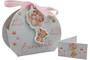 PV Grafik® 24PZ Scatola Portaconfetti Personalizzata, Scatole Bomboniere Femmina, Bimba, Bambina, Scatoline Bomboniera Nascita, Bomboniere Benvenuta, Porta Confetti Per Confettate(40BLT)