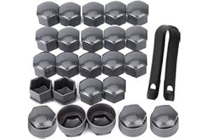 Gebildet 24pcs capuchons d'écrou de roue 17mm (5 capuchons de boulon antivol+19 capuchons de boulon normaux) cache-écrous de pneu hexagonaux avec ensemble d'outils de démontage pour voitures (gris)