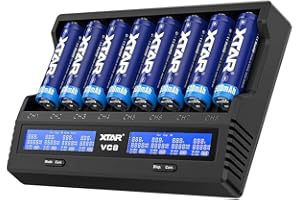 XTAR VC8 3A USB Fast Charger 8 bays Battery Charger 21700 Battery Charger for Rechargeable IMR Batteries10440 16340 18650 26650 AAA AA C 5 Optional Currents Charge 8X21700 Simultaneously