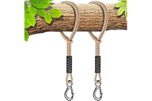 BeneLabel 2pcs Corde de Hamac, 100cm Sangle de Balançoire avec Crochet (400lbs) Arbre Suspension Materiel en Polyester Fauteuil Suspendu Fixation Kit, Jusqu'à 2500lbs, 10mm de Diamètre, Blanc Cassé