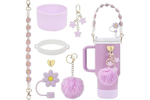 Glvomazty 7 Piezas Set de Accesorios Para Stanley Cup incluye Pajitas Reutilizables Tapa, Mango de Botella de Agua, Protector de Fondo de Silicona adecuado para Stanley Quencher 30 y 40oz