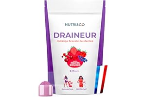 NUTRI & CO Draineur Rétention d’Eau Puissant - Poudre de Cassis & Extraits de Plantes Breveté Elimreal® - Ventre Plat & Ballonnements - Goût Fruits Rouges 100g Vegan