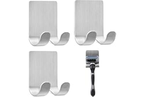 BOBOZHONG Soporte para Maquinilla de Afeitar,3 Piezas Multiusos Ganchos Acero Inoxidable Ganchos Autoadhesivos para Maquinillas de Afeitar Soporte para Afeitadora de Ducha para Cocina,Baño,Dormitorio