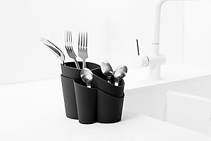 BLIMPLUS - Scolaposate Gocciolo Carbon Black 4 Scomparti Drenaggio Acqua - Organizzatore Posate Lavello - Made in Italy