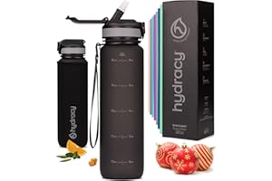 Hydracy Gourde d'Eau 1L sans BPA, Bouteille avec Marqueur de Temps, Paille et Verrouillage Sécurisé - Housse en Néoprène, Étanche, Anti-Fuite, Réutilisable, Légère - Idéal pour Sport, École, Travail