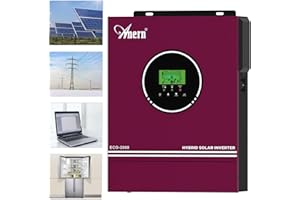 Anern 12V 2KW Inversor Solar híbrido Fuera de la Red Inversor Solar DC12V A AC220V/230V con Cargador Solar MPPT de 80A Máx PV 400V DC Funciona con Acumuladores de Baterías de Litio de 12V