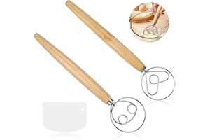NVGVUP 2 Stück Dänischer Teigbesen, Dänische Teig Schneebesen Edelstahl mit Doppellöchern zum schnellen Mischen, 33 cm Eierschläger, Dänischer Schneebesen mit langem Holzgriff, ideal zum Kochen Backen