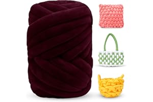 LEREATI Fettuccia per Borse a Uncinetto, Filato Gigante 500g Filato di Lana Morbida Chunky Yarn Tubolare, Gomitoli Lana Grossa per Coperte a Mano, Animali Domestici, Letto (Rosso Vino)