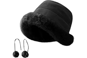 crazy bean Cappello Donna Invernale Peloso Caldo Cappelli Pescatore Elegante con PON PON in Pelliccia Rimovibile Arrotolato Bordo