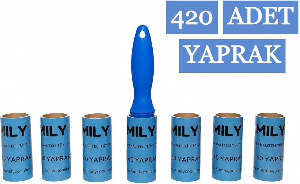 Family Co. Kedi Köpek Saç Kıl Tüy Toplayıcı Rulo 1 Rulo 6 Yedek Her Biri 60 Yaprak Toplam 420 Yaprak