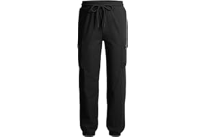 KEREDA Boys Waterproof Trousers Quick Dry Kids Cargo Jogger with Multi-Pockets Elasticated Waistband Drawstring for Outdoor Regular Fit Black Grey Age 7-13