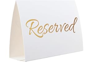 TOROS STORE 20 Pack Modern White Reserved Table Sign with Gold Letters - Reserved Signs for Wedding - Wedding Accessories - Tent Signs for Reserving Seats & Places - Place Cards for Party, Event