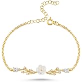 NEREZE 925 Sterling Silver Gold Plated Spring Glitter Magnolia Flower Bracelet