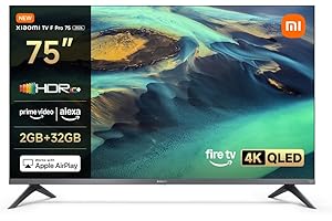 XIAOMI TV F Pro 75, 190 cm (75 Pouces), 4K UHD QLED, Smart TV, Fire TV, Contrôle Vocal Alexa, HDR10+, Mode Game Boost 120Hz, MEMC, 2Go+32Go, Compatible avec AirPlay