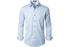 LucMatton Men's Dress Shirt Formal Stretch Wrinkle-Free Long Sleeve Slim Fit Button Down Shirts for Wedding Party