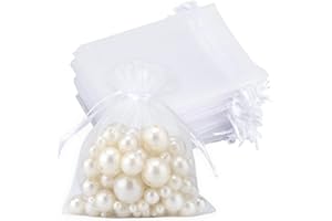 JIJACRAFT Organzasäckchen Hochzeit Organza Beutel 10 * 12CM, 50 Stück mit Kordelzug, Bonbons Geschenk Schmuckbeutel (Weiß)