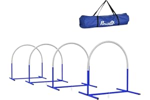 PawHut Hunde-Agility-Trainingsgeräte, Hund Agility Set, 4-teilges Agilityset für ältere Hunde, Hundetrainigsset mit Tragetasche, Blau+Weiß, 88 x 64 x 95 cm