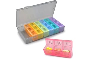 HONZUEN Portapillole Settimanale 7 Giorni, 21 Scomparti (Mattina, Pranzo, Sera) - Porta Pastiglie e Medicine - Blister Organizzatore Farmaci Portatile per Anziani e Viaggio, Nero