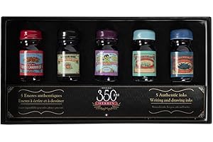Jacques Herbin 18900T - Un coffret de 5 flacons d'encre ''spécial 350 ans'' 10 ml, couleurs assorties. Pour stylo-plumes et stylos roller. Fabriqué en France