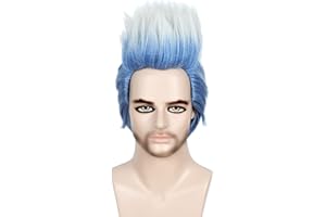 Linfairy Peluca de cosplay con capas cortas de anime disfraz de Hallowee pelucas de fiesta de cabello azul astilla para hombres