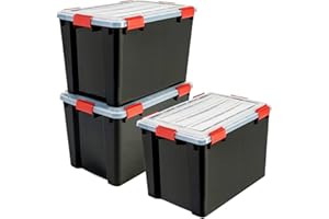 Iris Ohyama, Boîtes de rangement plastique étanches de 70L, Lot de 3, Sans BPA, DDAT-LD, Noir- L59 x P39 x H38 cm