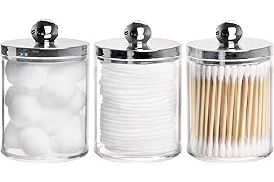 Tbestmax 10 Oz Cotton Swab/Ball/Pad Holder, Qtip Jar Clear Bathroom Containers Dispenser 3 Pack
